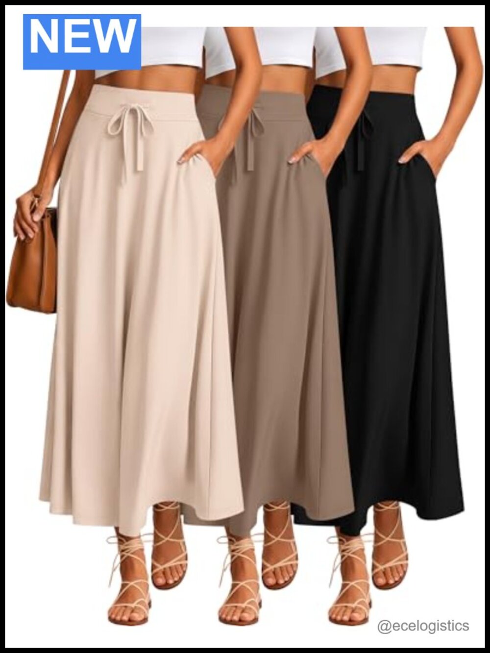 Women's Maxi Skirts with Pockets, High Rise A-Line 3 Pack
